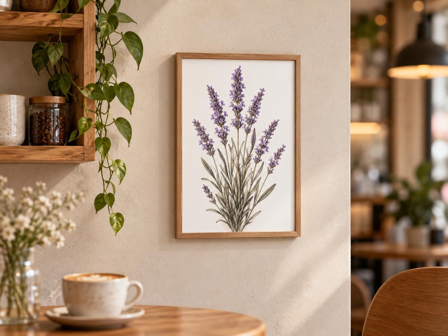 Vintage Lavender Botanical Poster, Purple Floral Illustration, Minimalist Nature Wall Art alternate view
