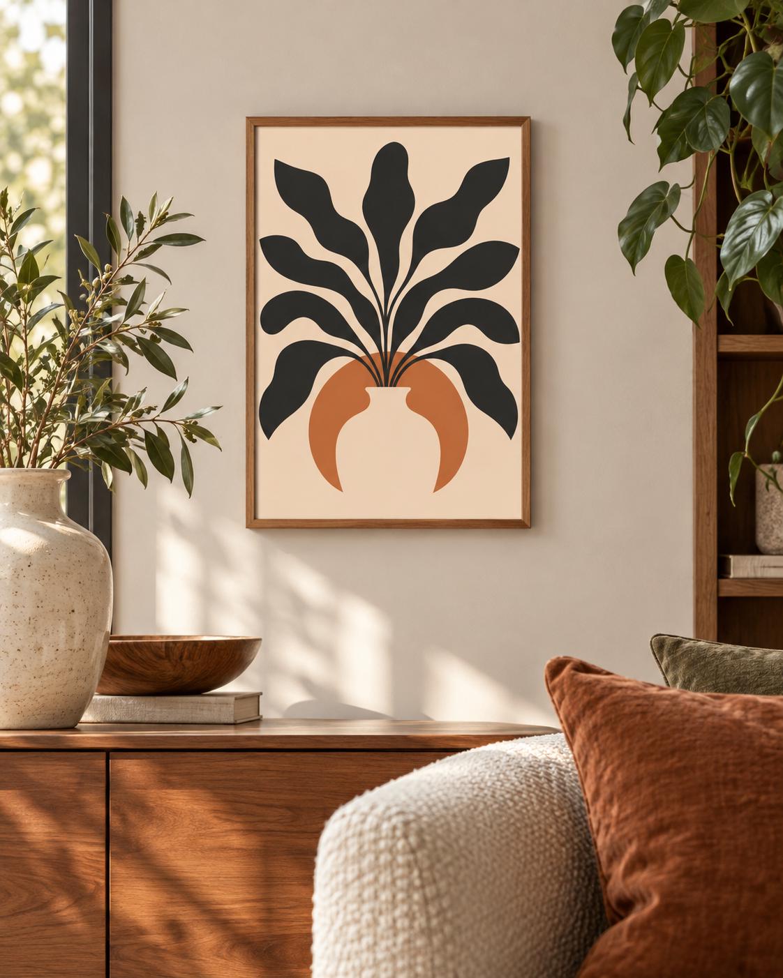 Abstract Botanical Poster, Scandinavian Terracotta Sun Art, Organic Modern Wall Decor