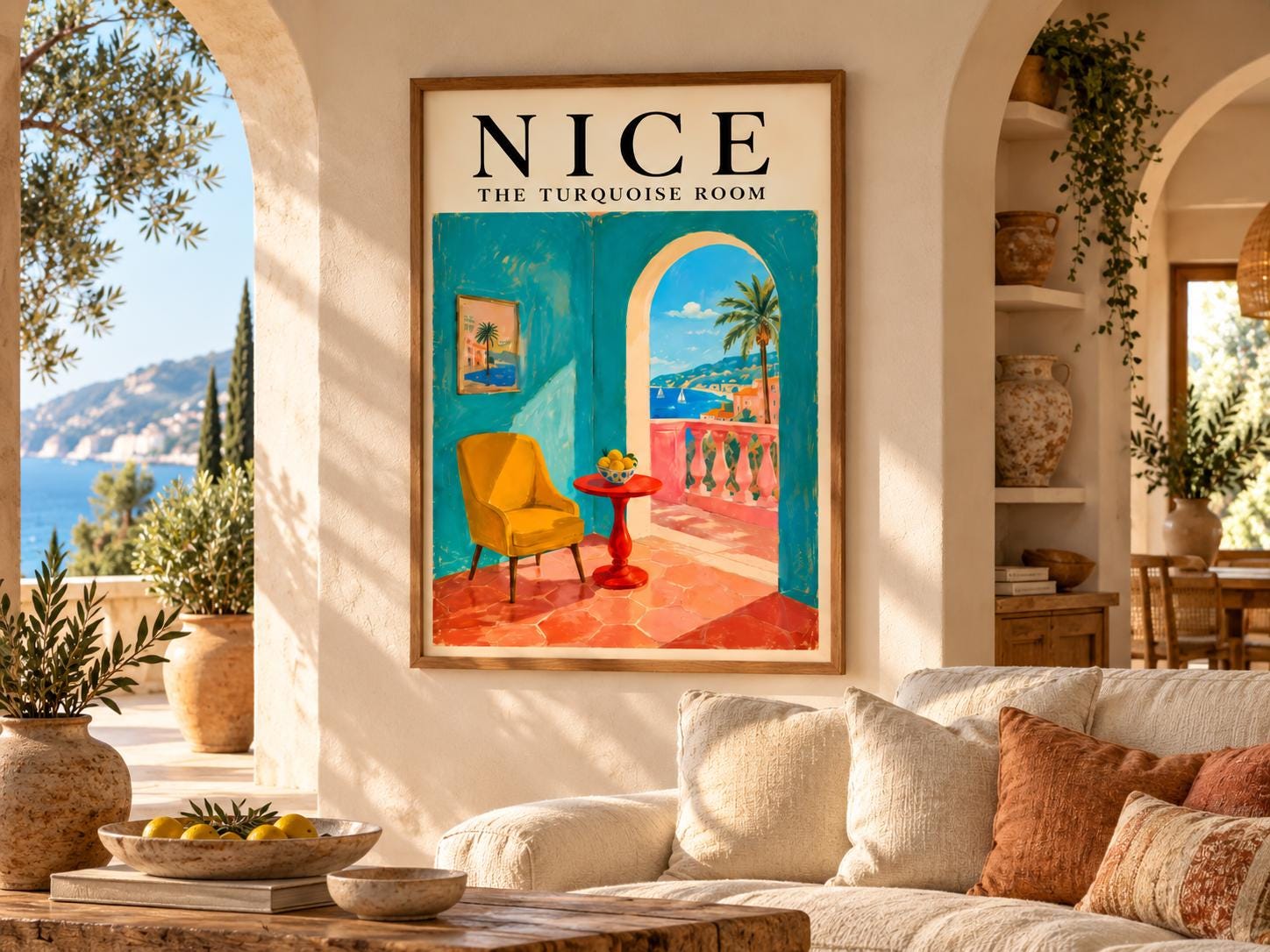 Nice France Travel Poster, Turquoise Room French Riviera Wall Art, Vintage Coastal Decor