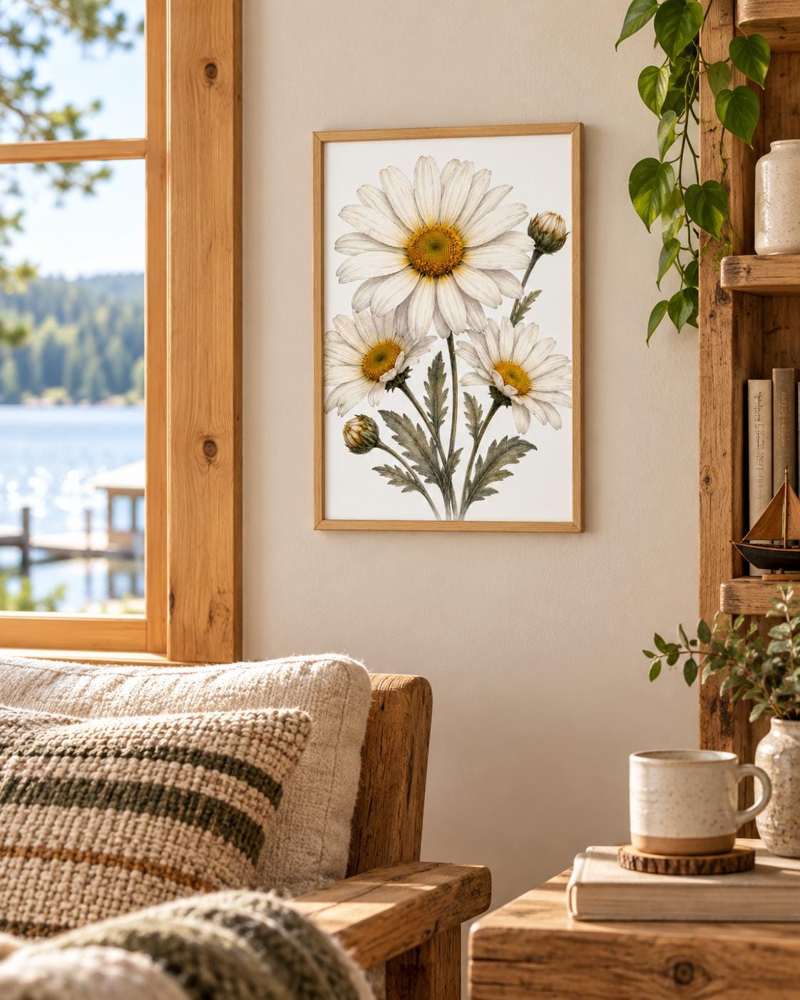 White Daisy Botanical Illustration Poster, Vintage Floral Wall Art Print alternate view