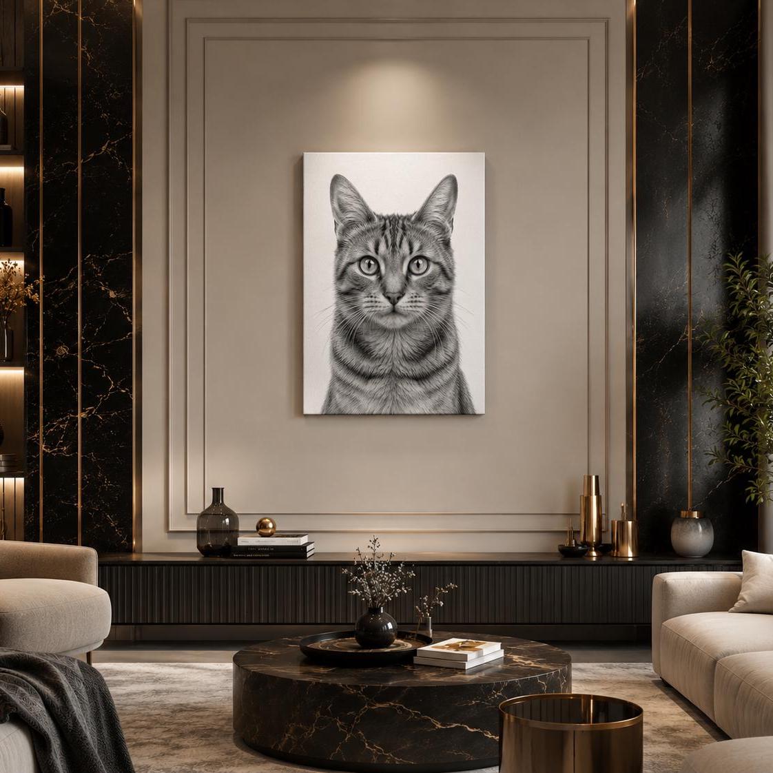 Black & White Tabby Cat Wall Art — artwork