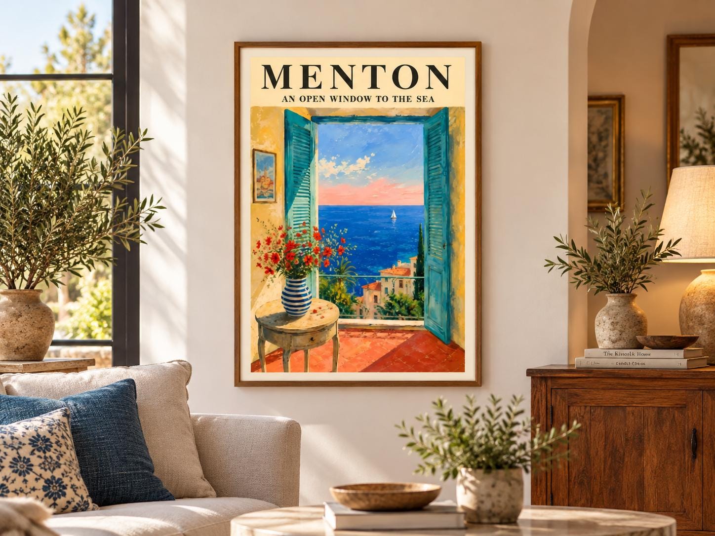 Menton France Poster, French Riviera Coastal Art, Mediterranean Seaside Print