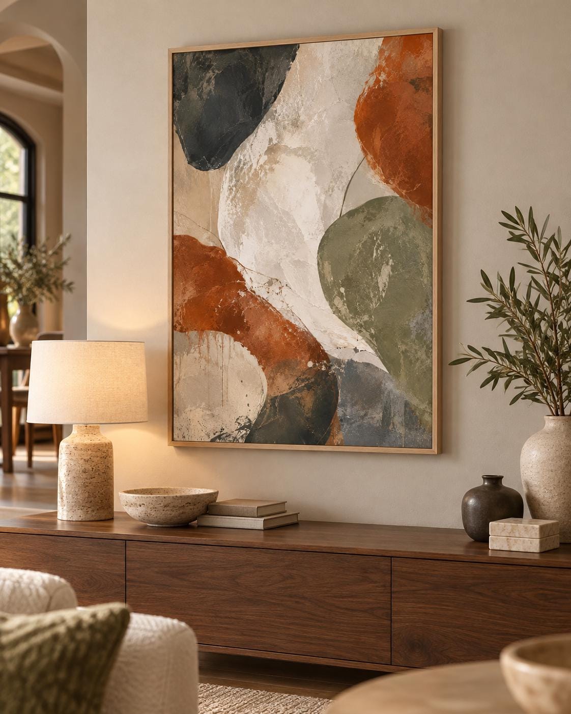 Abstract Earth Tone Poster, Organic Textured Wall Art, Beige Brown Green Decor