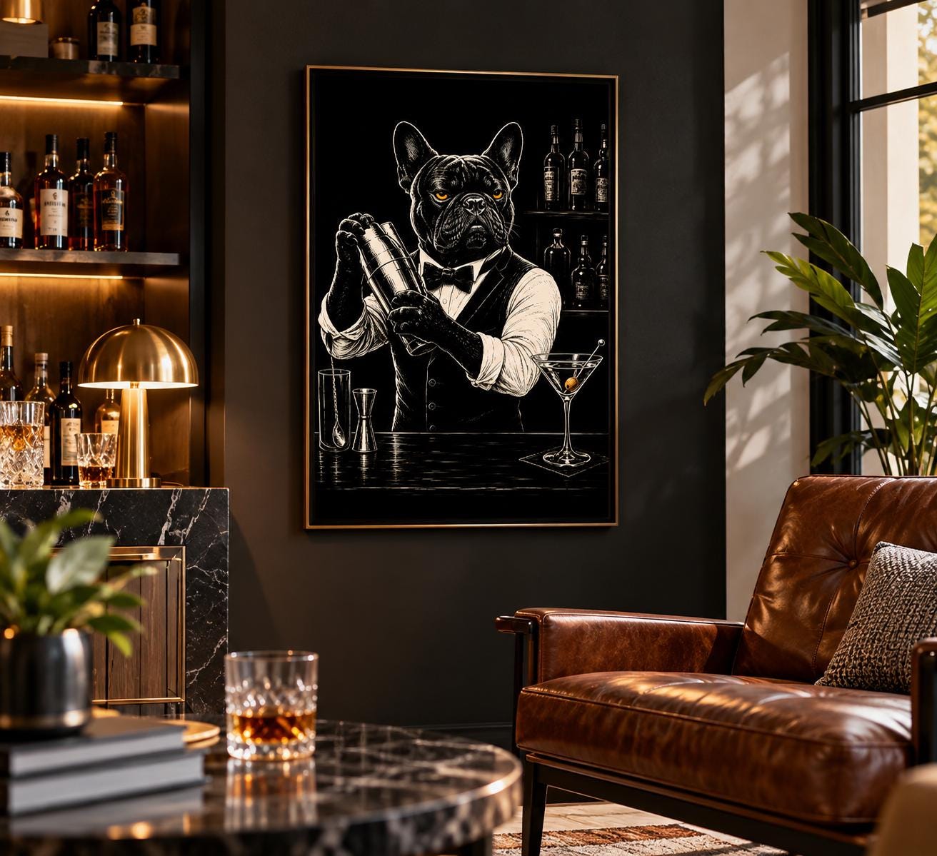 French Bulldog Bartender Poster, Vintage Speakeasy Cocktail Bar Print alternate view