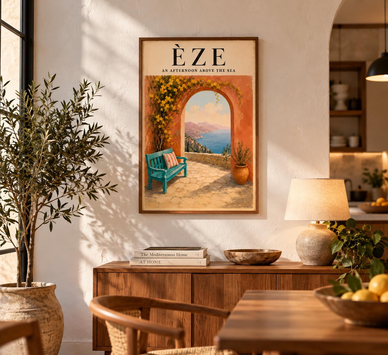 Èze French Riviera Poster, Mediterranean Coastal Art, Vintage France Travel Print alternate view