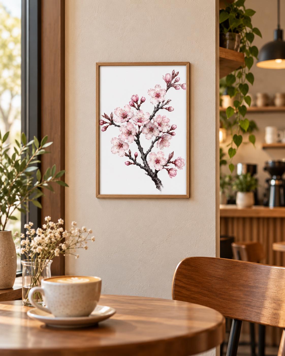 Cherry Blossom Poster, Sakura Botanical Flower Print, Japanese Nature Wall Art