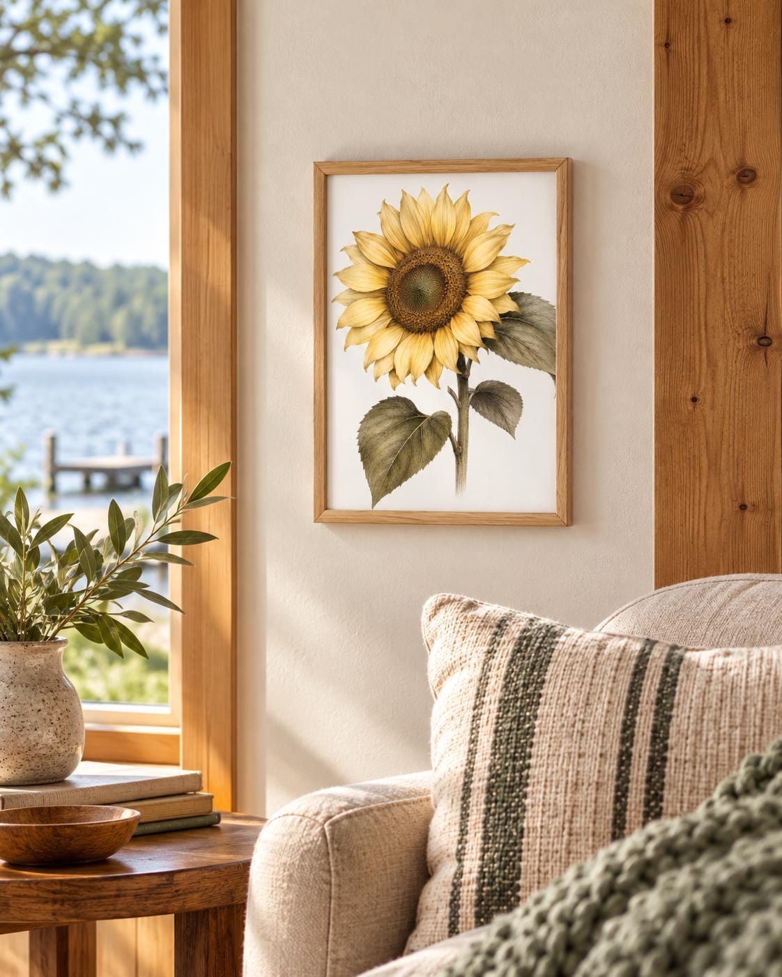 Vintage Botanical Sunflower Poster, Rustic Farmhouse Floral Wall Art