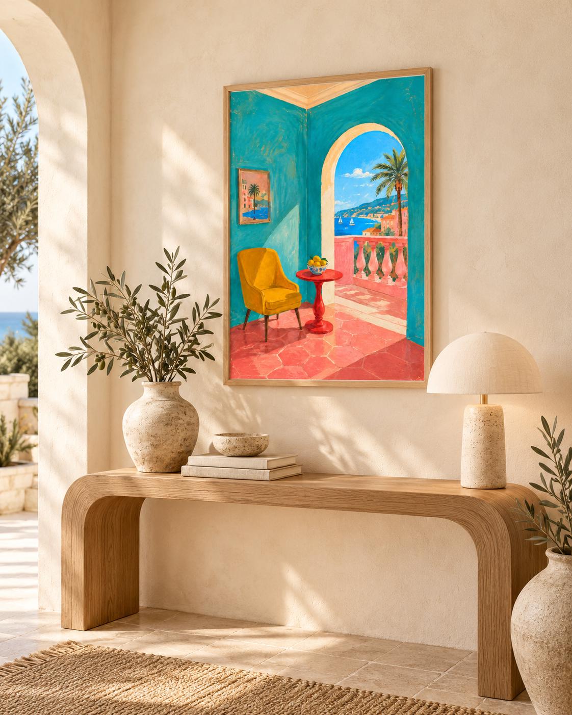 Mediterranean Wall Art Poster, Turquoise Room Print, Coastal Interior Art, Colorful Seaside Decor, Summer Home Wall Art